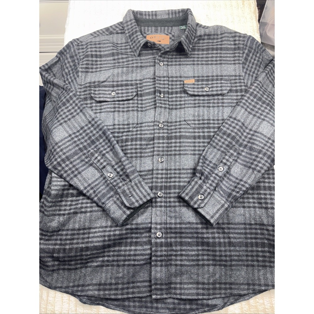 Orvis Men's XXL Heavyweight Flannel Shirt Jacket Gray Plaid Shacket Nice Shacket